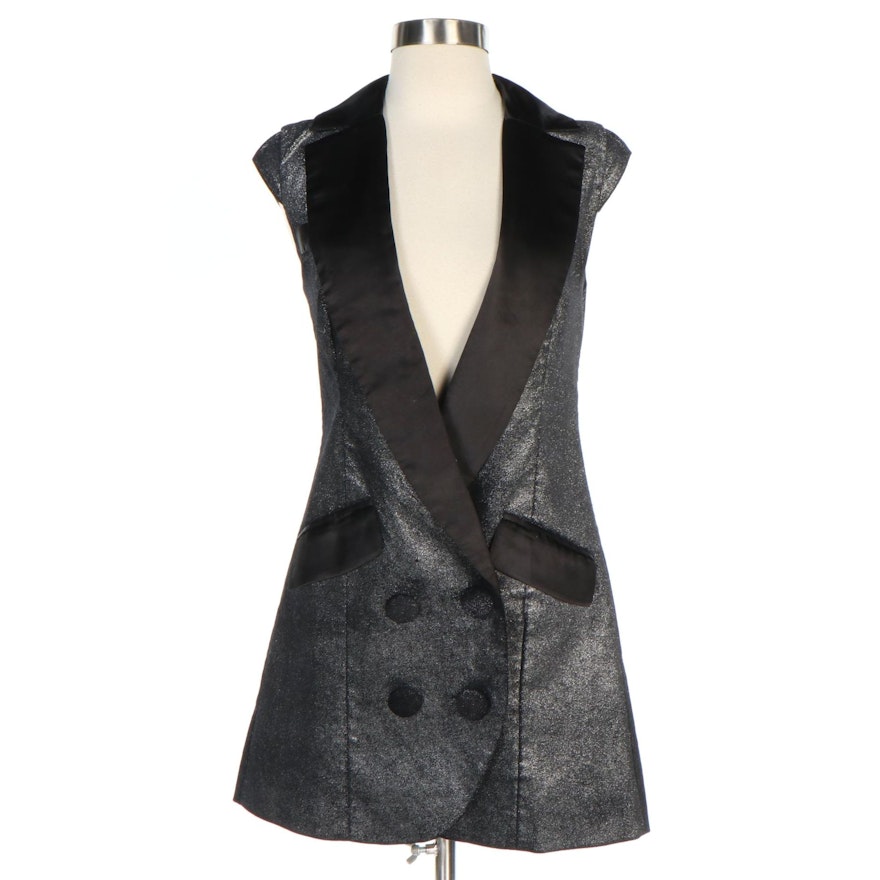 Mieko Mellucci Black Satin and Metallic Vest