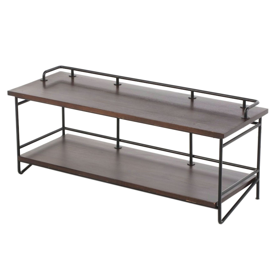 CB2 Industrial Style Metal-Mounted and Stained Wood Two-Tier Media Console