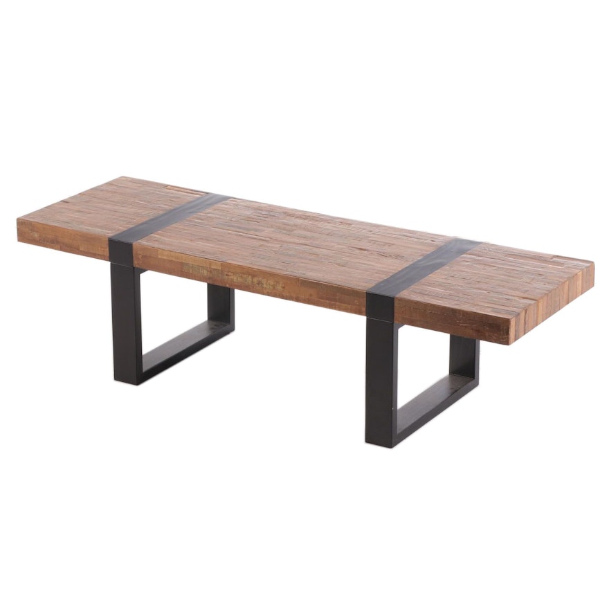 Crate & Barrel "Seguro" Reclaimed Peroba Wood and Parcel-Ebonized Coffee Table