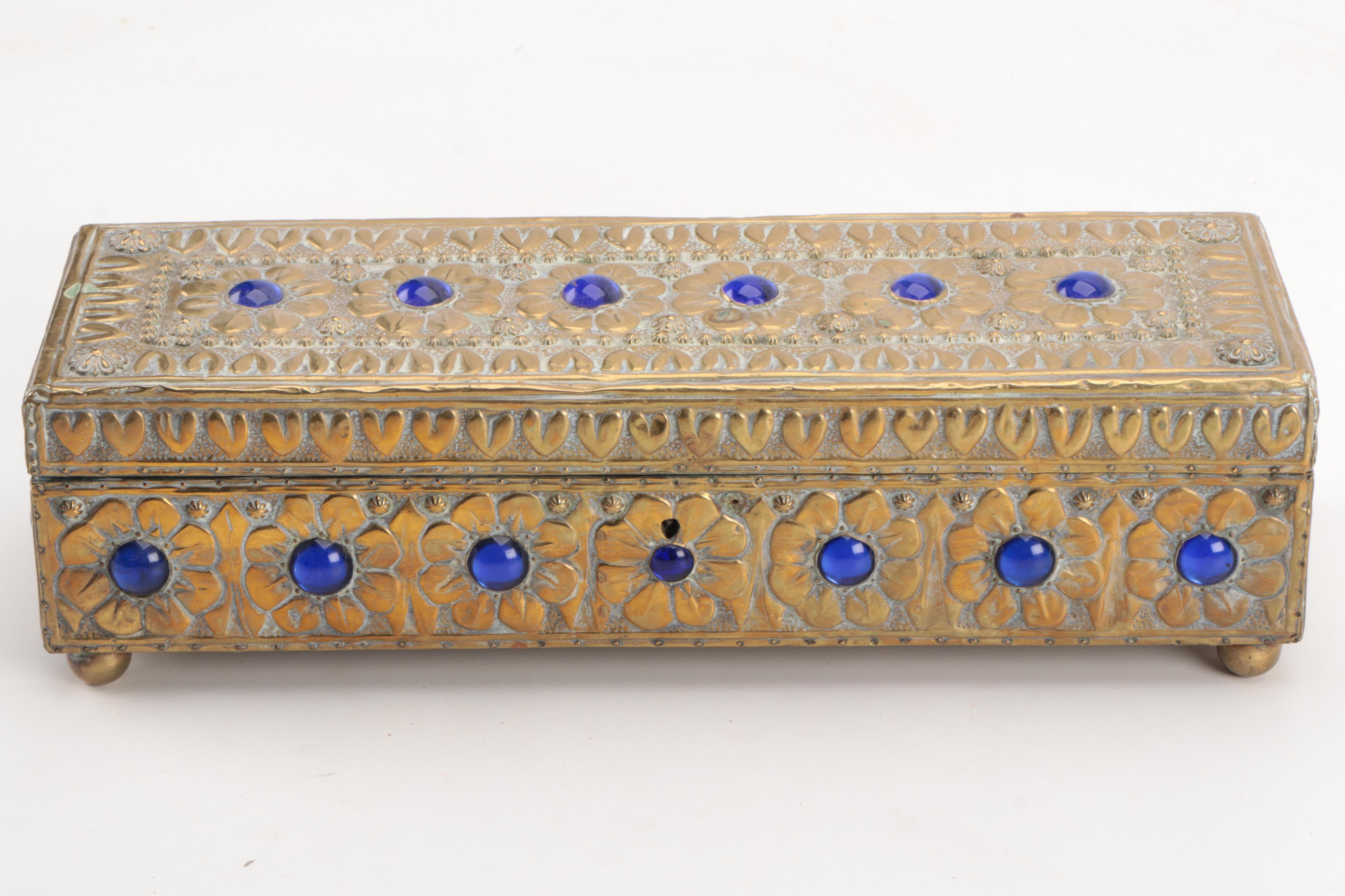 Floral Embossed Brass Lock Box