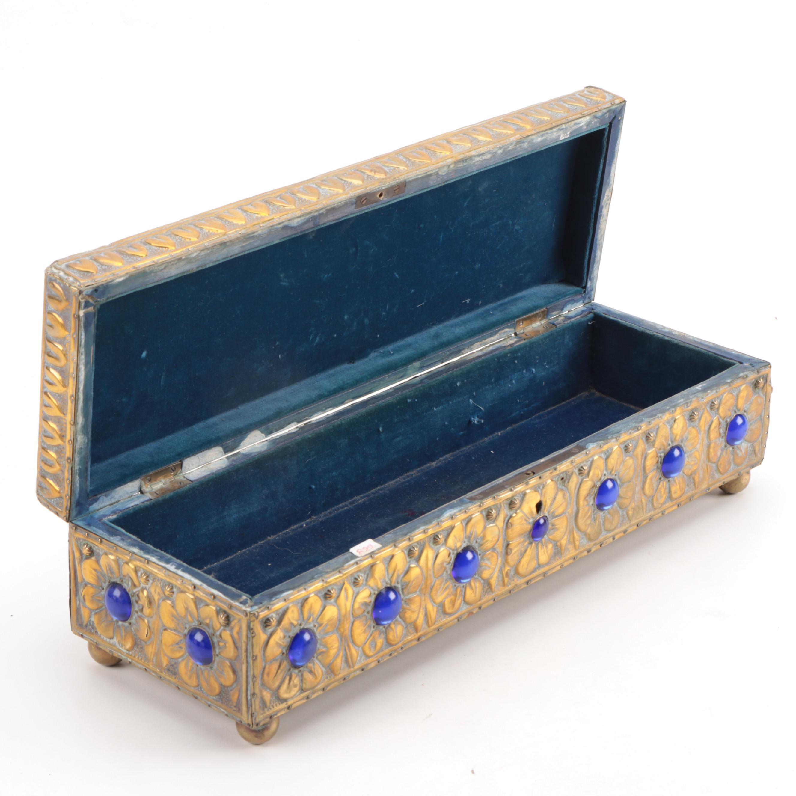 Floral Embossed Brass Lock Box