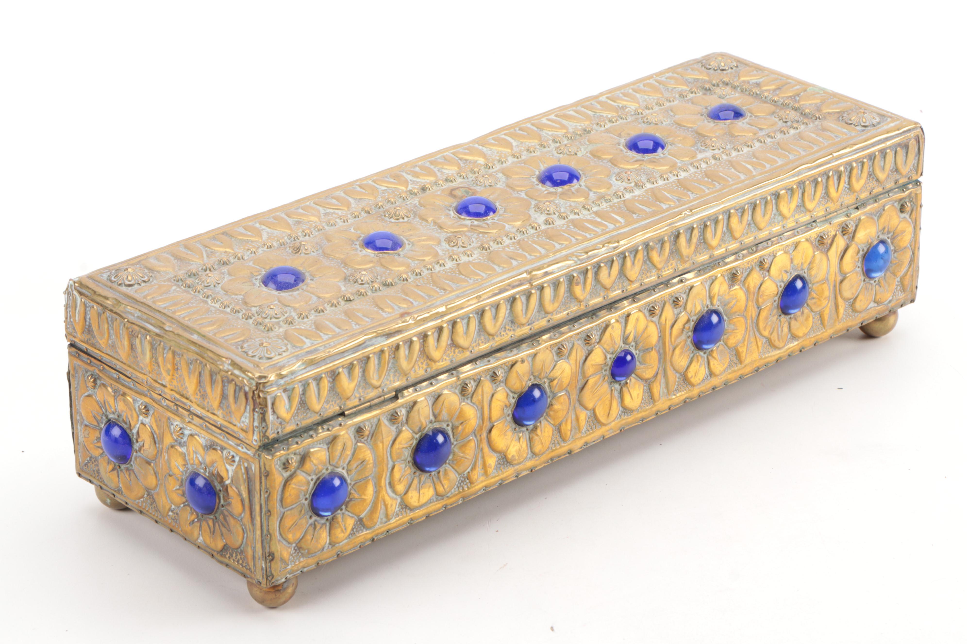 Floral Embossed Brass Lock Box