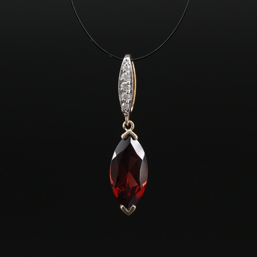 14K Garnet and Diamond Pendant