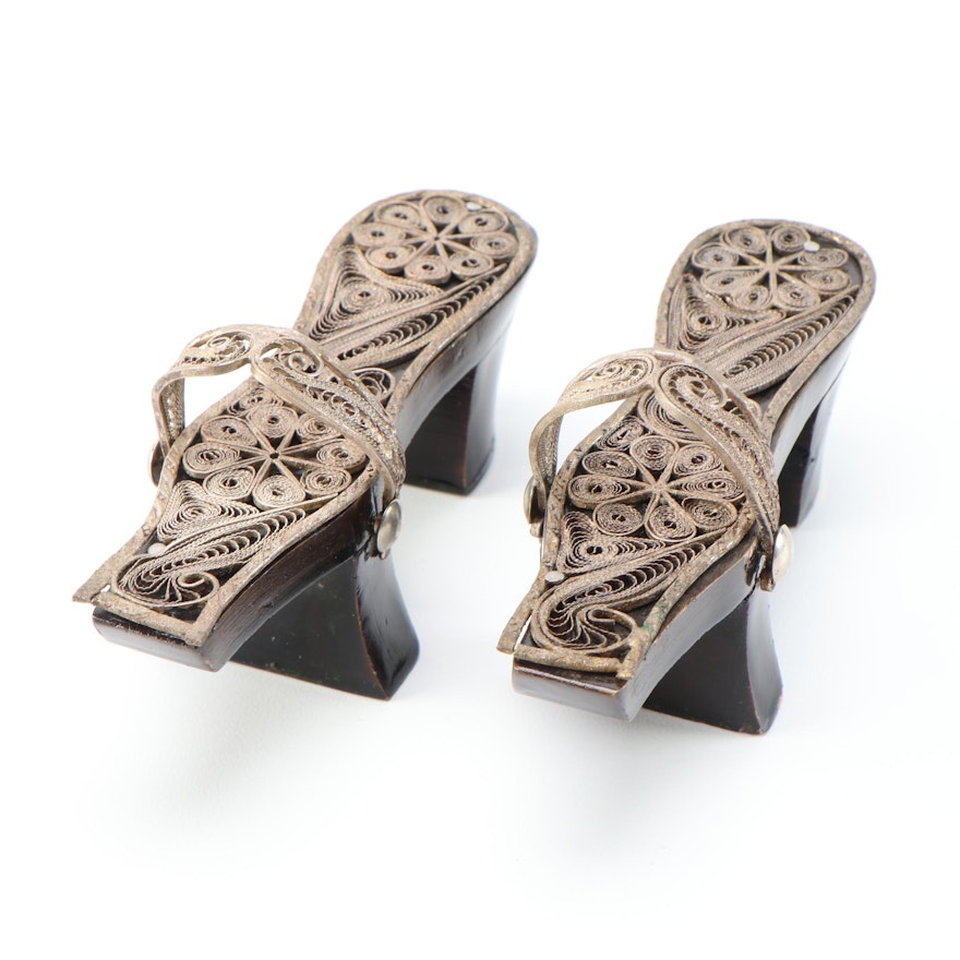 Decorative Replica Zōri Sandals with Scrolled Metal Work