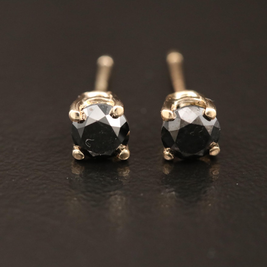 14K Gold 0.79 CTW Black Diamond Solitaire Stud Earrings