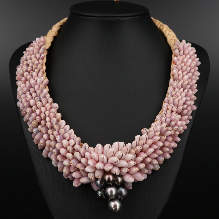 Cultured Pearl and Purple Shell Beaded Necklace