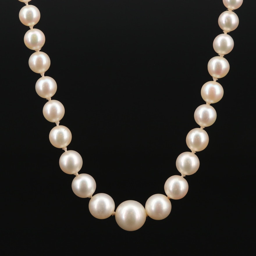 Mikimoto Graduated Pearl Necklace with Sterling Silver Clasp