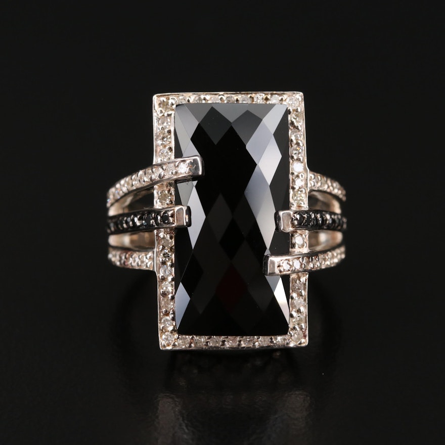 Sterling Black Onyx and Diamond Ring