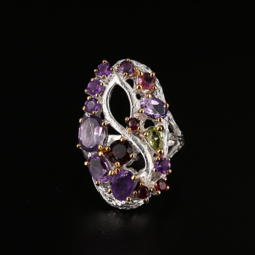 Sterling Silver Amethyst, Garnet and Peridot Infinity Ring