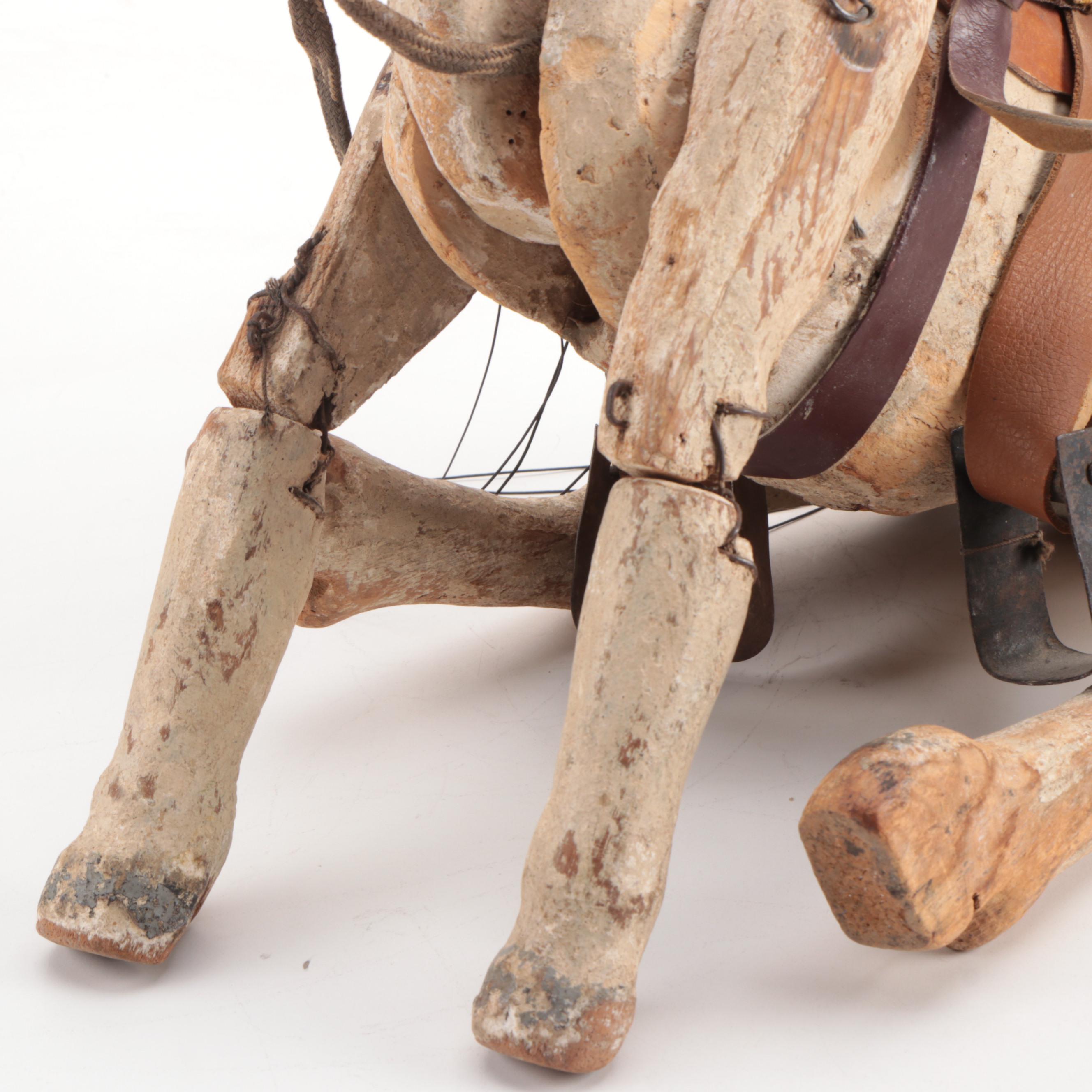 Polychrome Wooden Horse Marionette Puppet, Late 19th/ Early 20th Century