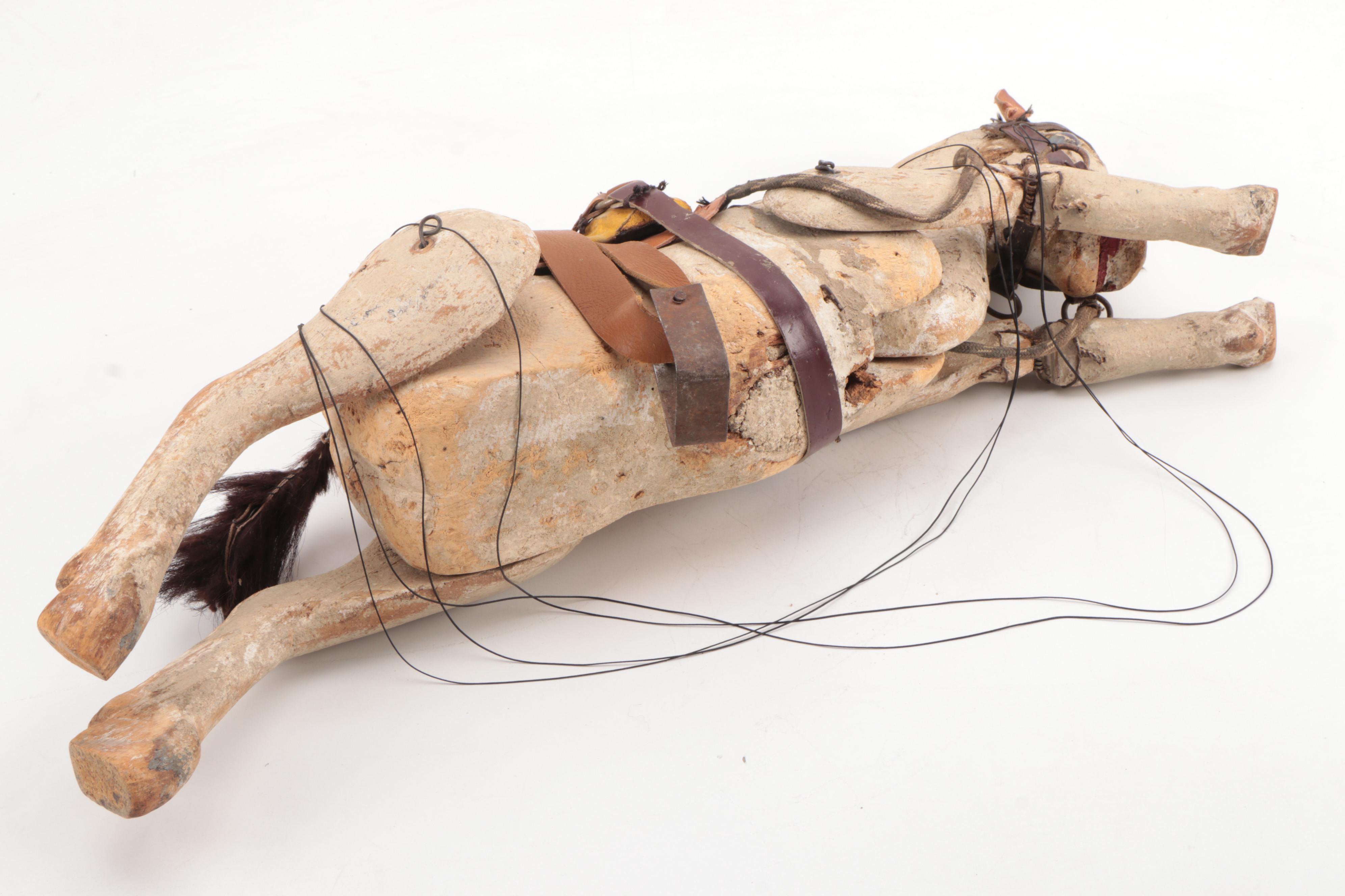 Polychrome Wooden Horse Marionette Puppet, Late 19th/ Early 20th Century