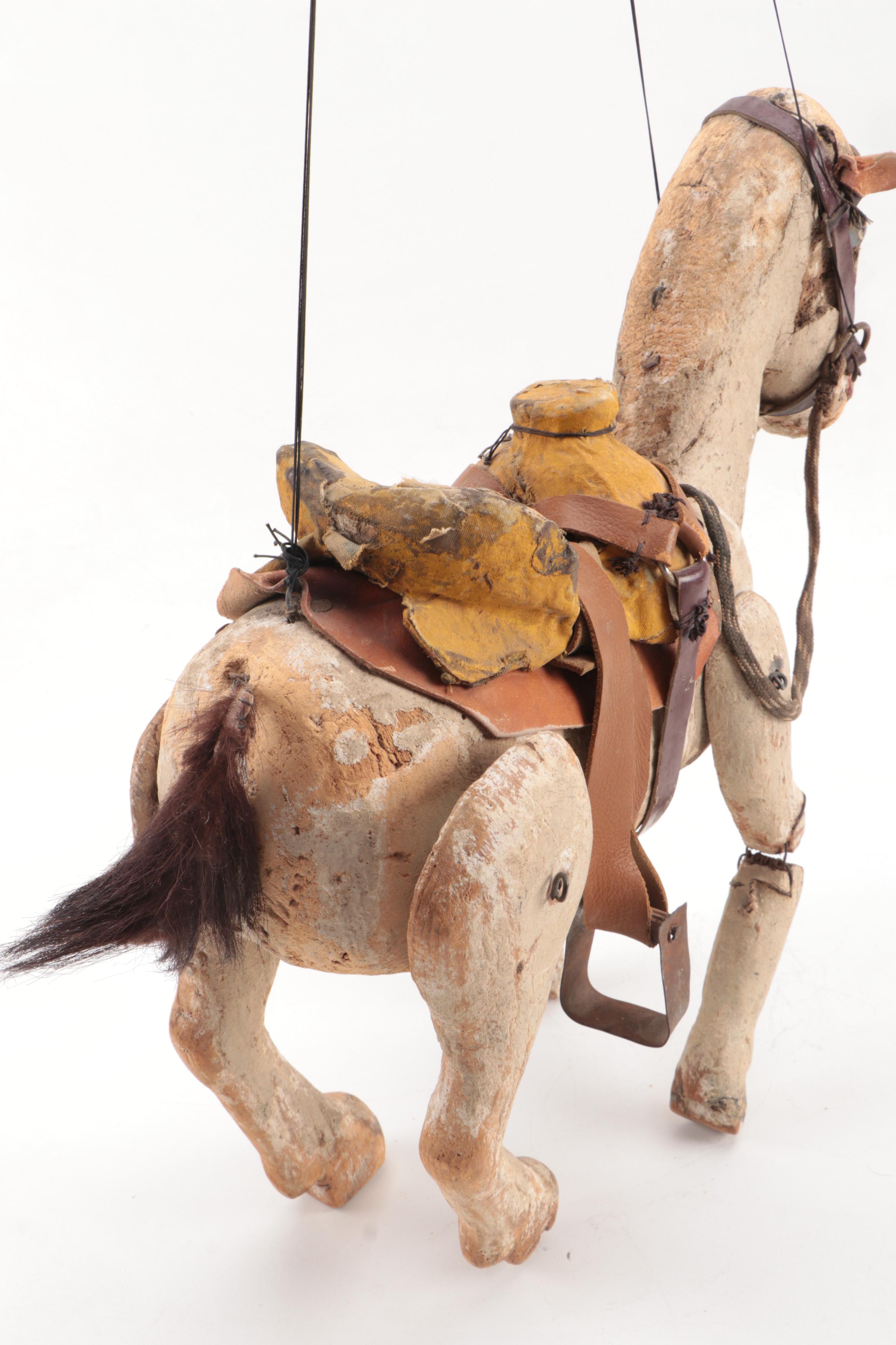 Polychrome Wooden Horse Marionette Puppet, Late 19th/ Early 20th Century