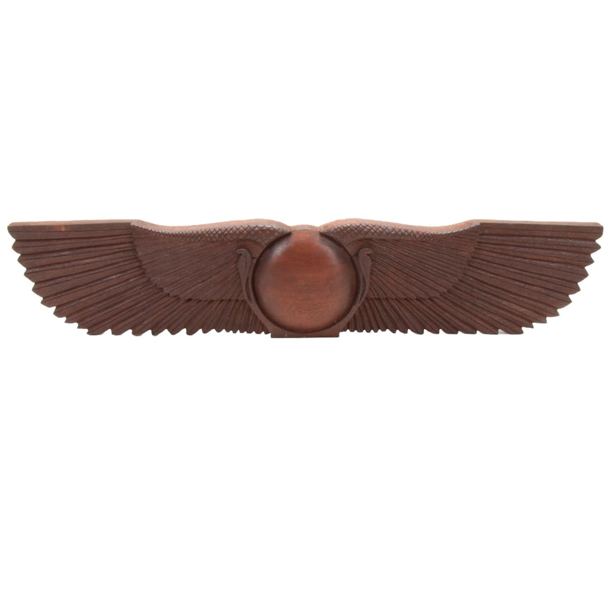 Rossbach Hand Carved Egyptian Style Winged Sun Disk Pediment, Mid-20th Century