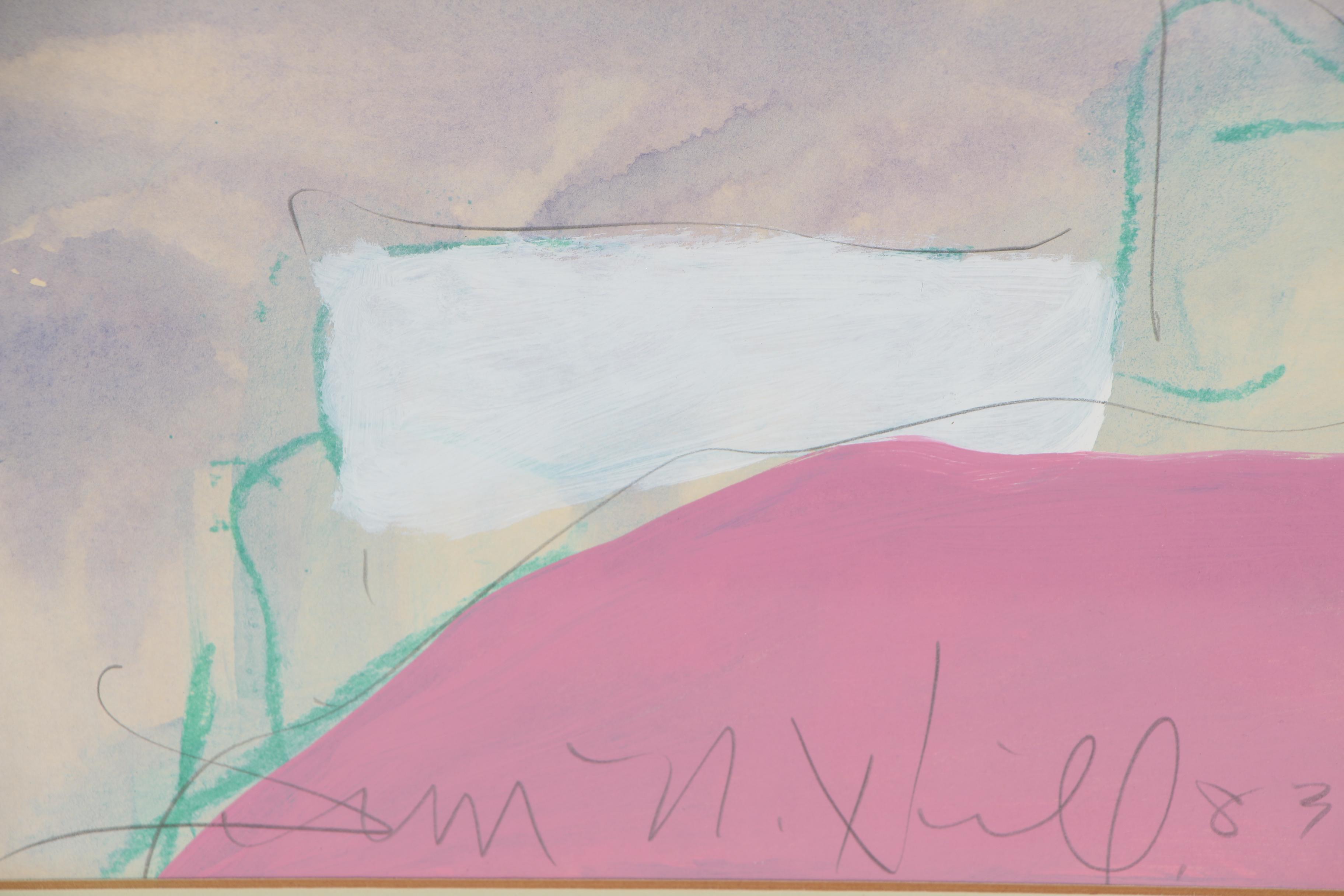 Jim N. Hill Embellished Gouache Painting of Abstract Woman, 1983