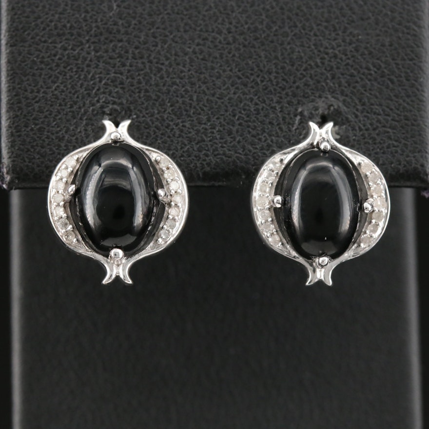 Sterling Black Onyx and Diamond Earrings