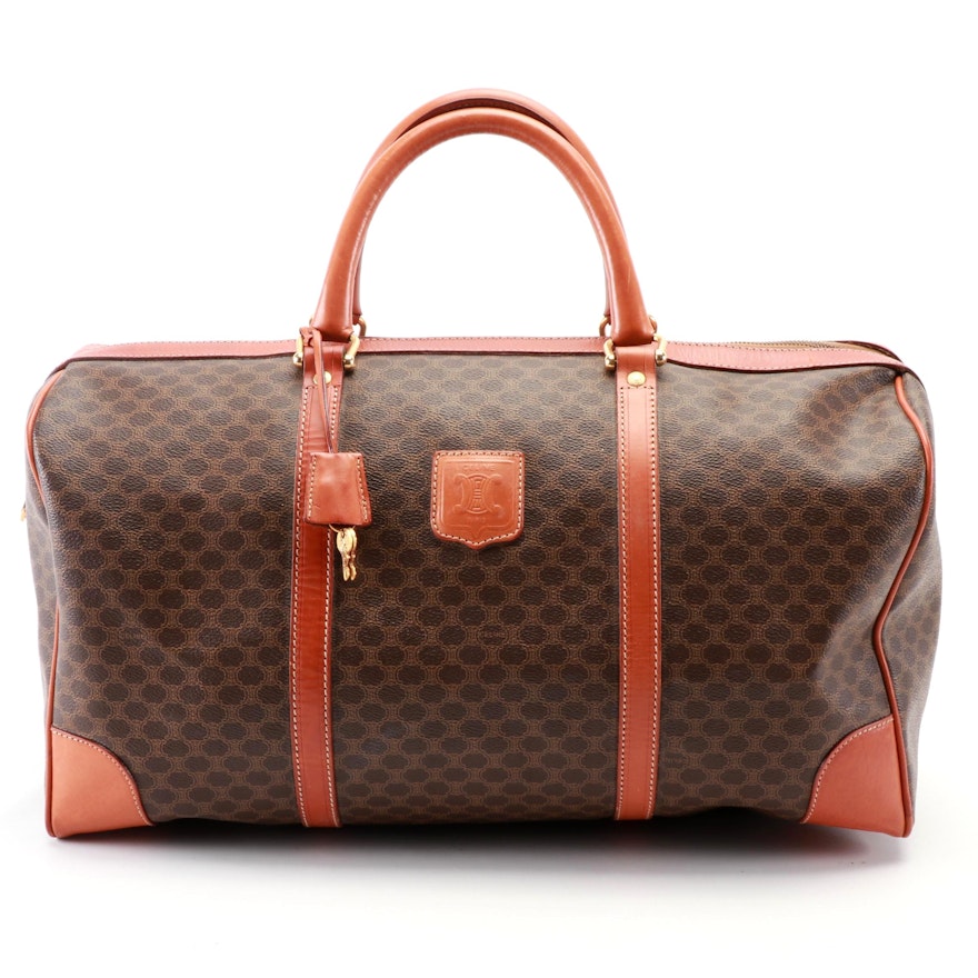 Celine Travel Duffel in Macadam Canvas with Tan Leather Trim