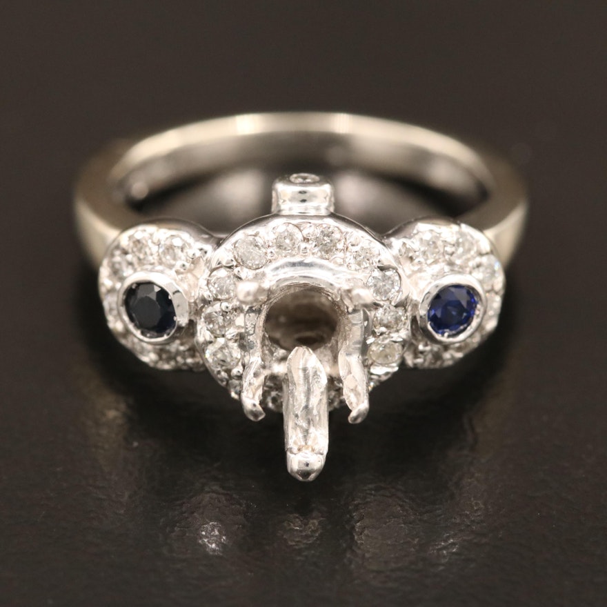 14K Diamond and Sapphire Semi-Mount Ring