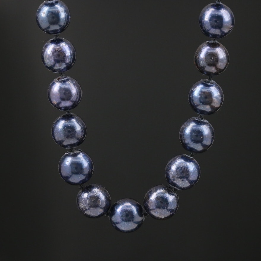 Blue Pearl Knotted Necklace with 14K Clasp