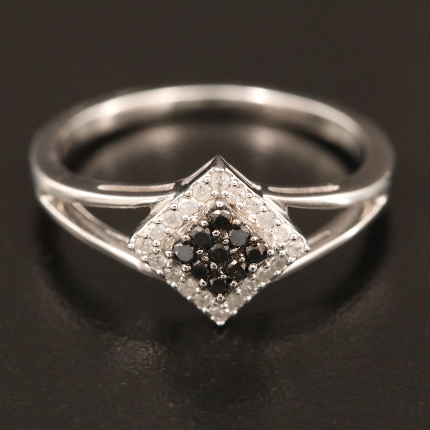 14K Geometric Diamond Cluster Ring with Black Diamonds