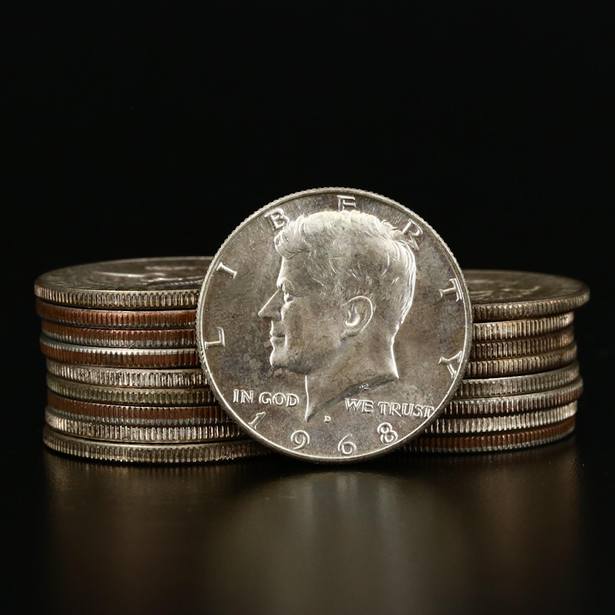 Eighteen Kennedy Half Dollars, Mainly Silver or Silver Clad