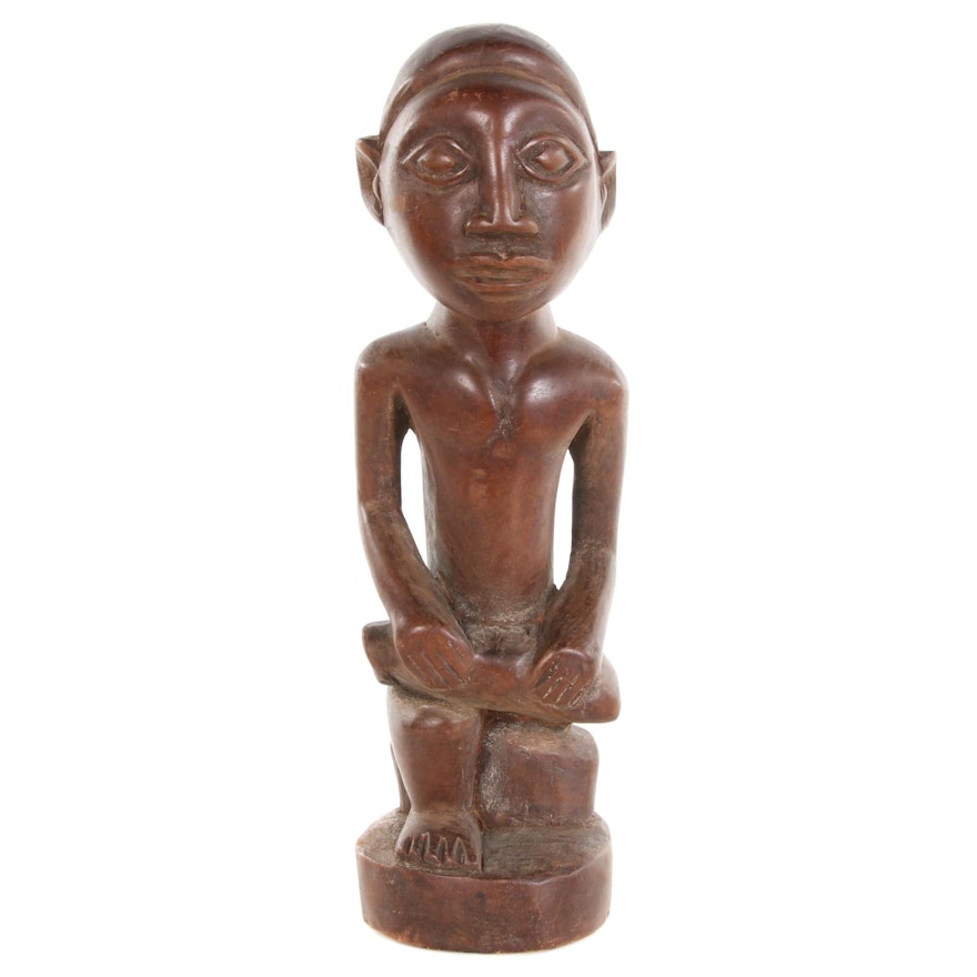 Bakongo Style Carved Wooden Sitting Figure