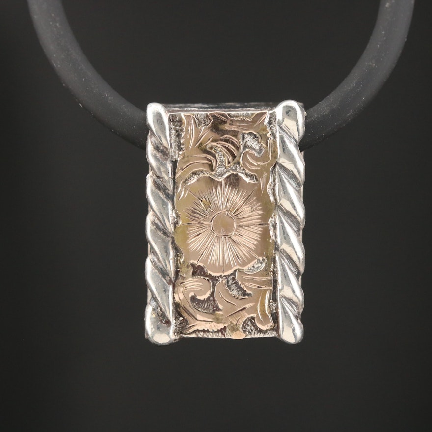Sterling Silver Patterned Pendant on Cord