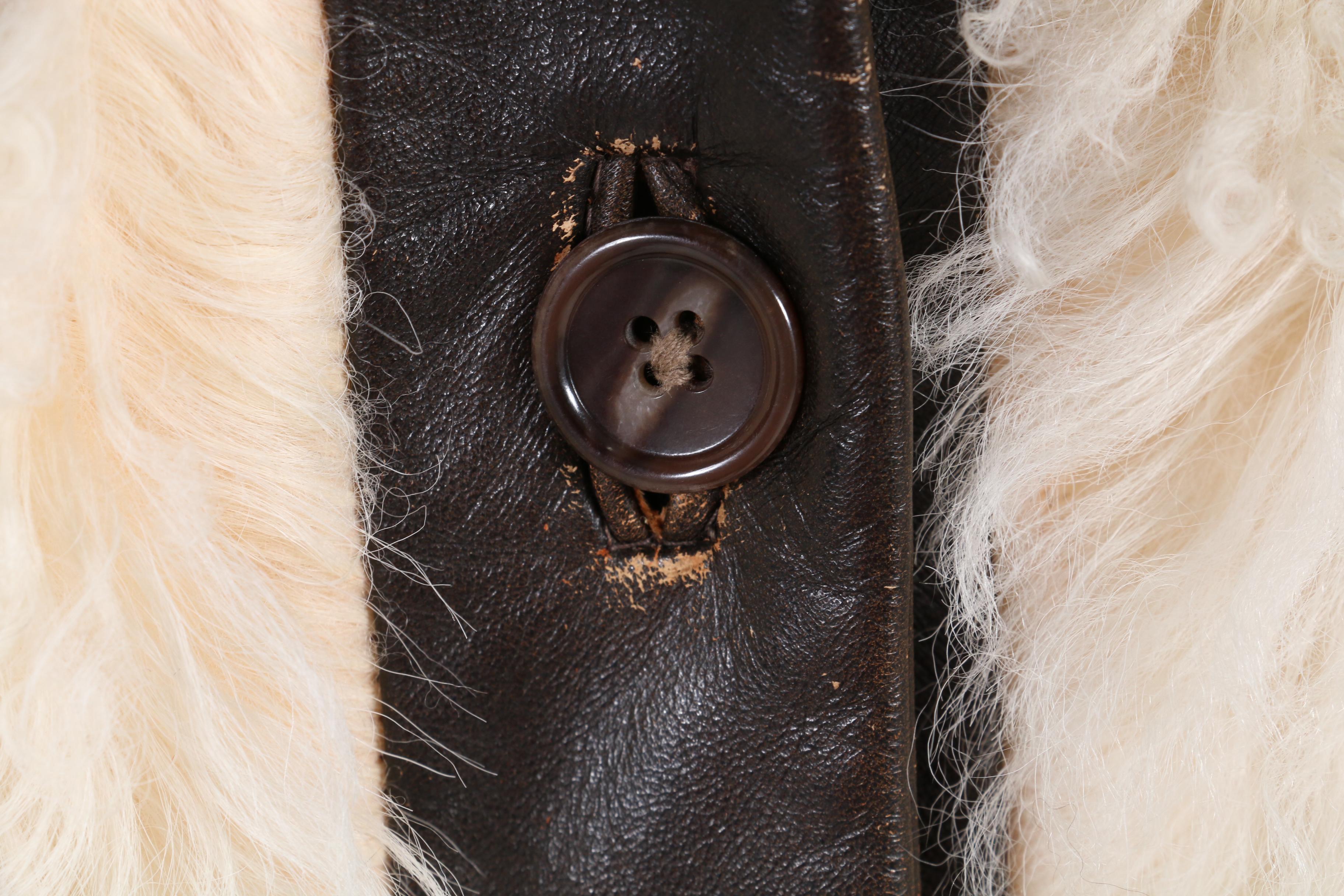 Albert Alfus Mongolian Lamb Fur Coat with Leather Trim, 1970s Vintage