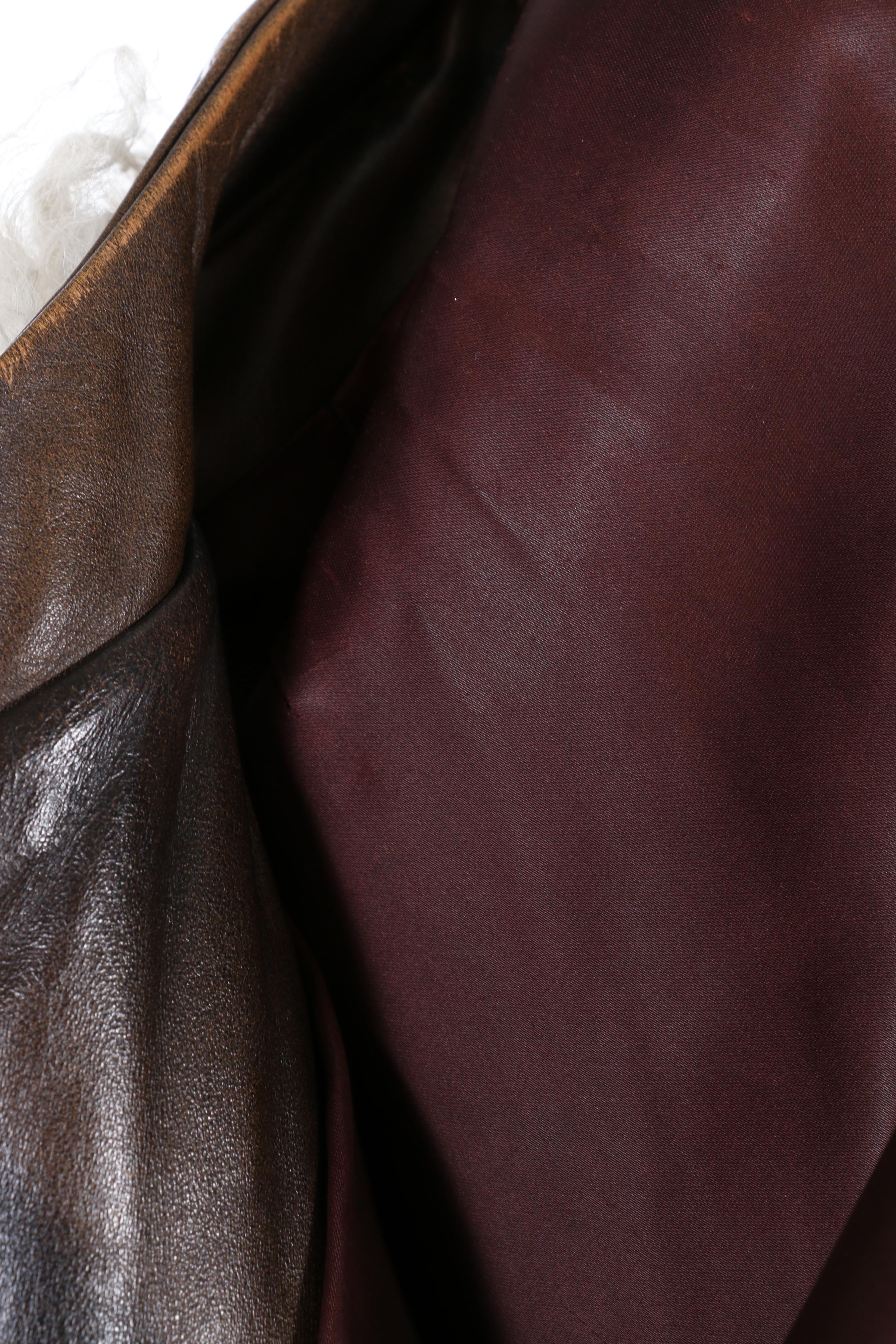 Albert Alfus Mongolian Lamb Fur Coat with Leather Trim, 1970s Vintage