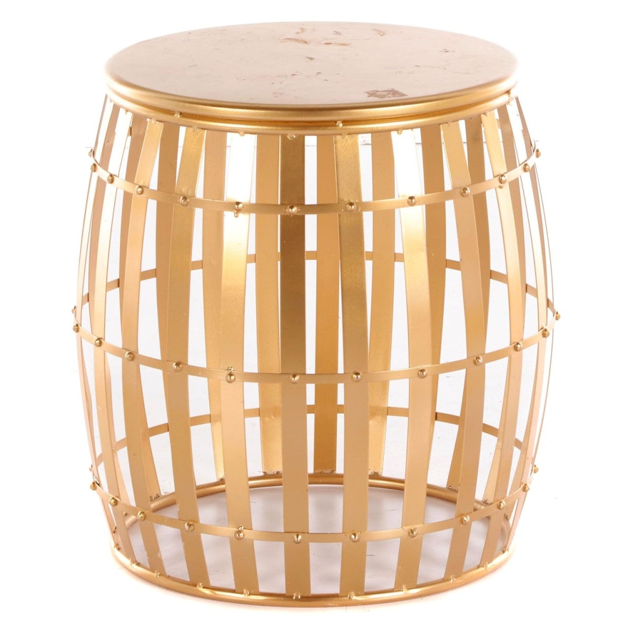 Gold Tone Metal Drum Side Table