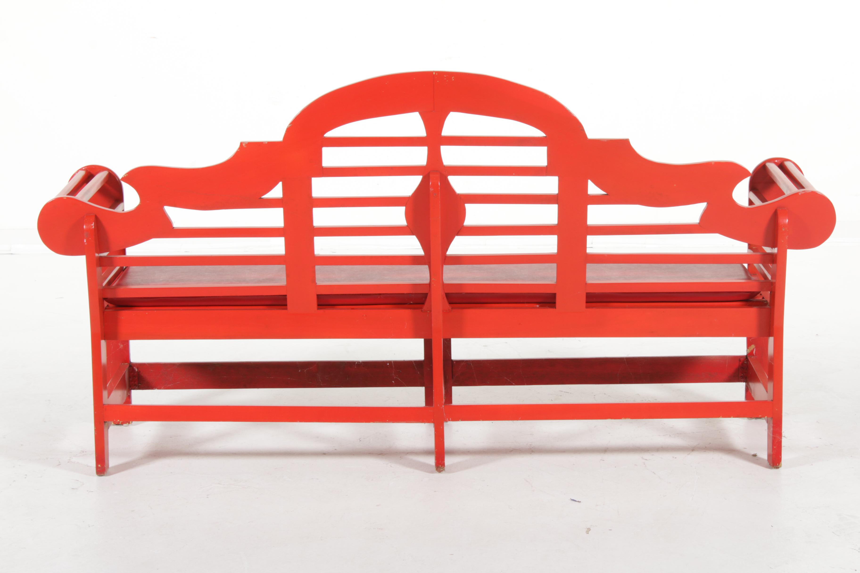 Chinese Red Painted Lutyens Bench, Mid to Late 20th Century