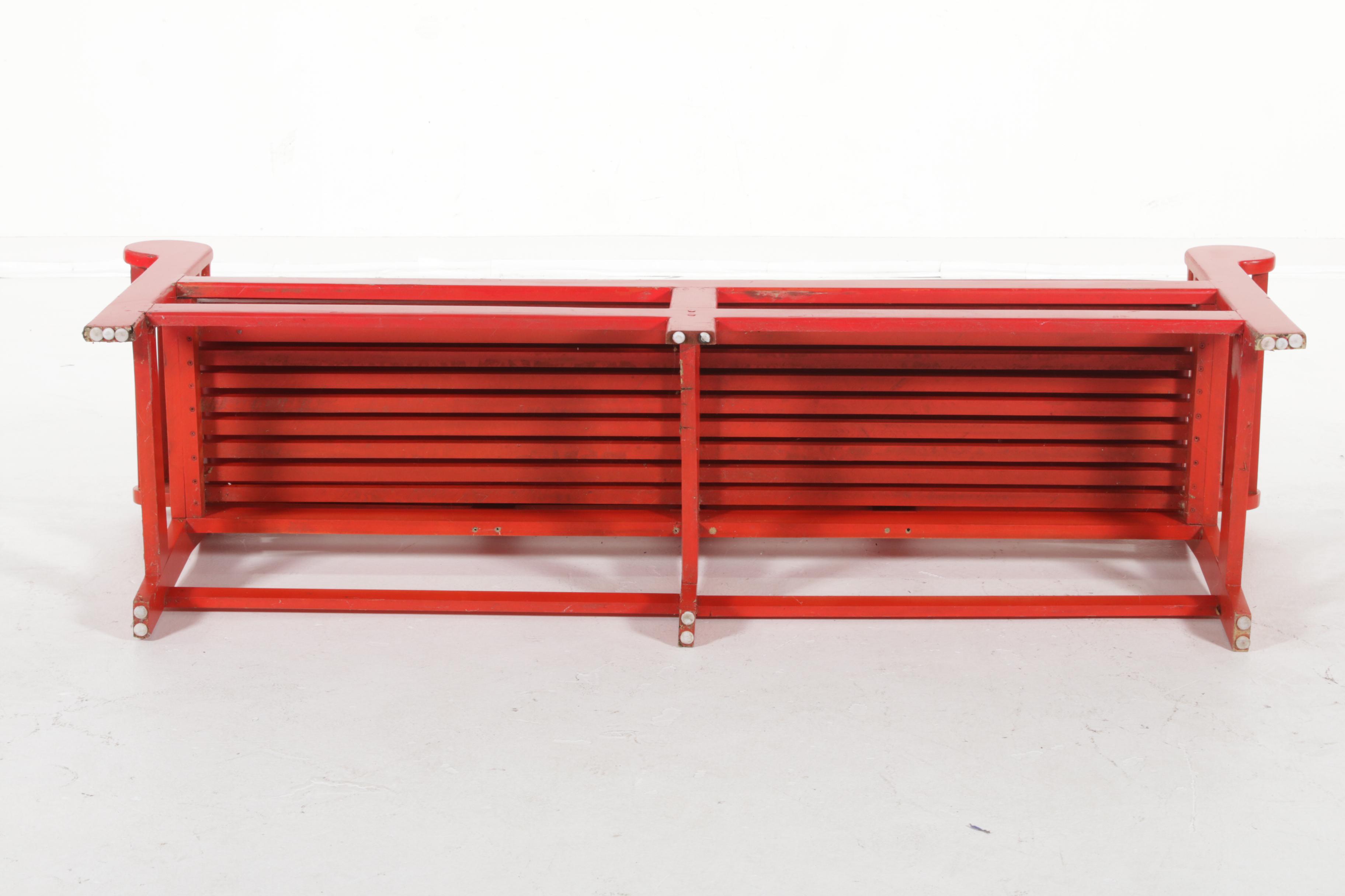 Chinese Red Painted Lutyens Bench, Mid to Late 20th Century