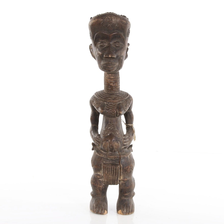 Lulua Carved Wooden Maternity Figure, 20th Century