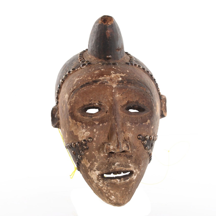 Marka Style Wood Carved Mask with Metal Embellishments, 20th Century