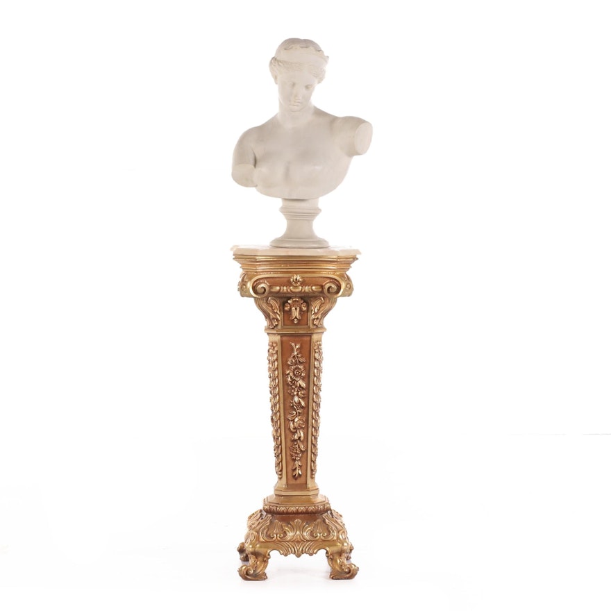 Classical Style Composite Female Nude Bust on Rococo Pedestal