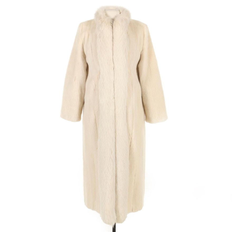 Tourmaline Mink Fur Coat with Fox Fur Tuxedo Collar