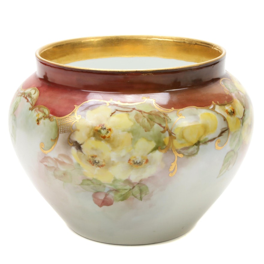 Rémi Delinières and Co. Doré Hand-Painted Limoges Porcelain Jardinière, c. 1894