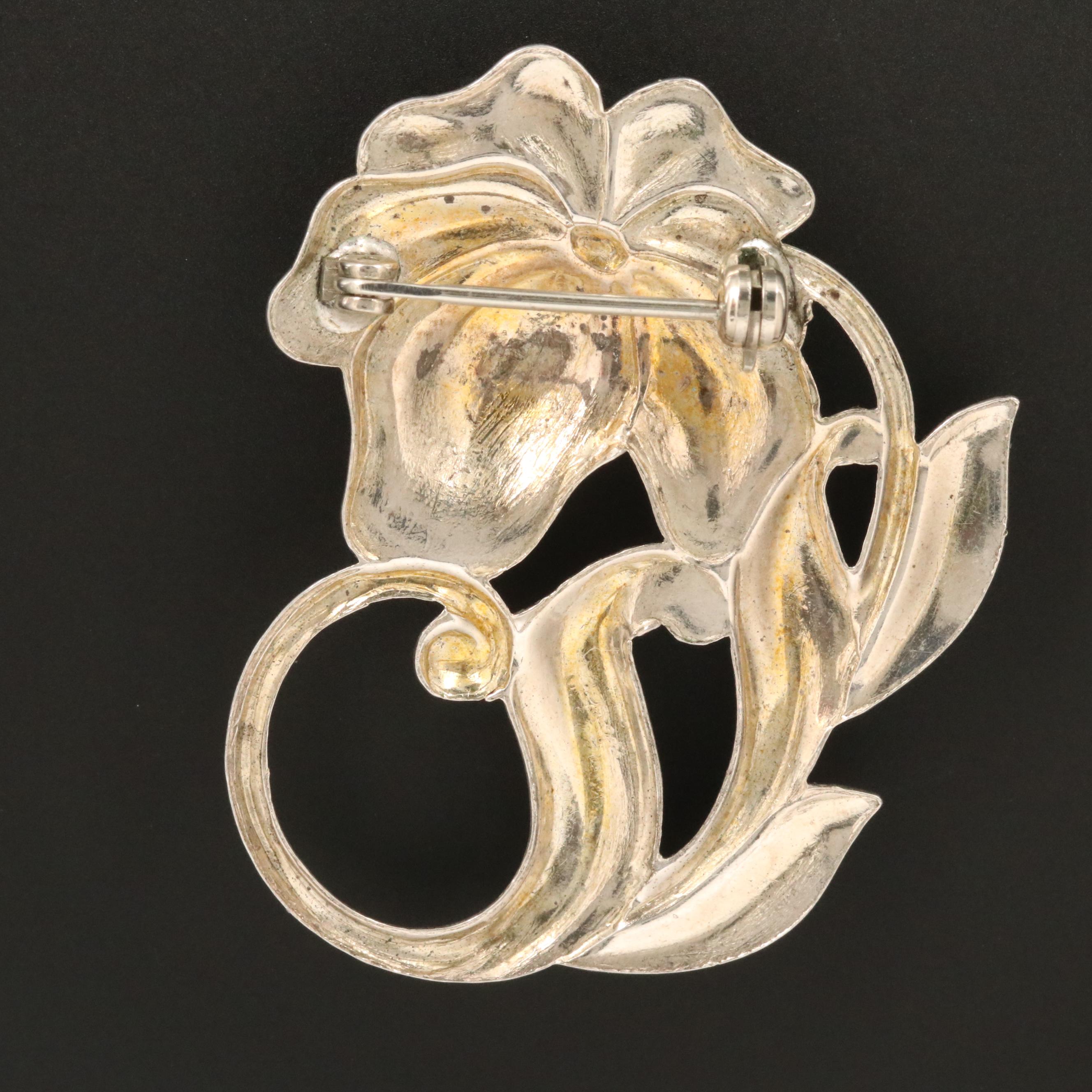 Vintage Sterling Silver Floral Brooch