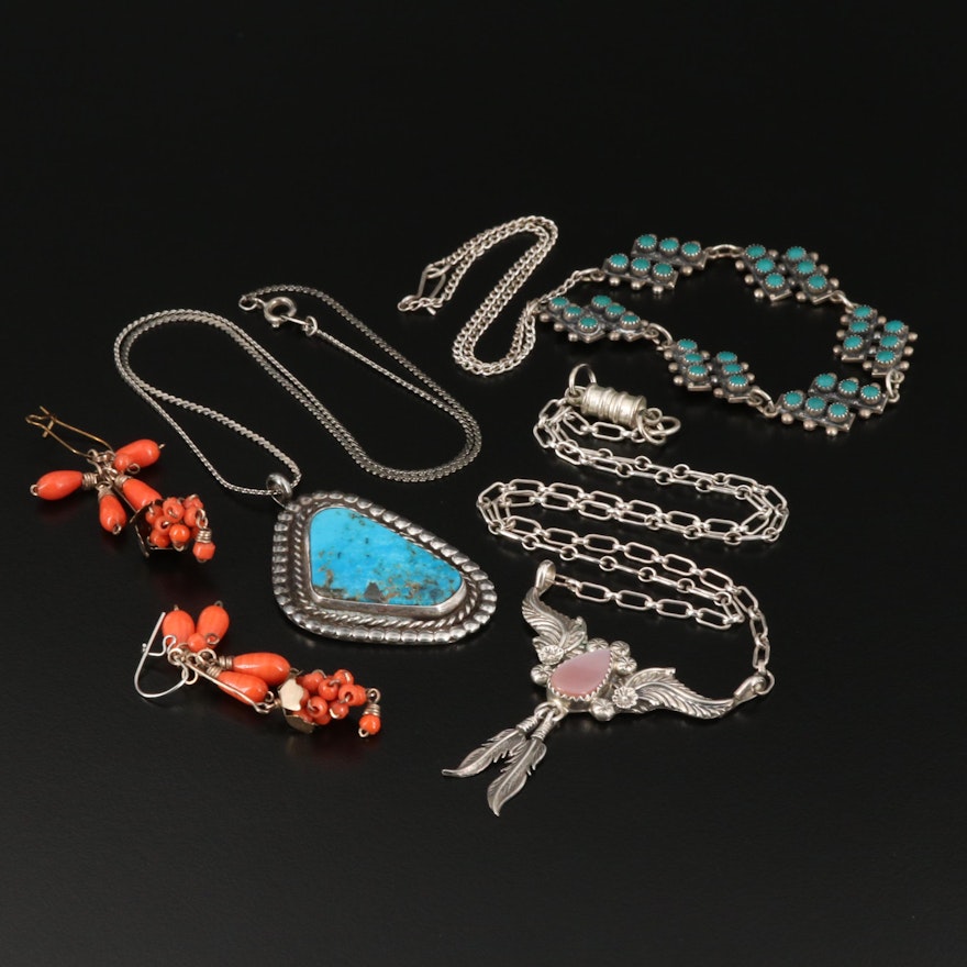 Sterling Silver Jewelry Selection Featuring Mother Of Pearl and Turquoise
