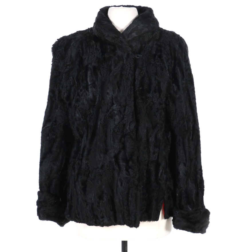 Black Broadtail Lamb Fur Jacket, Mid-20th Century