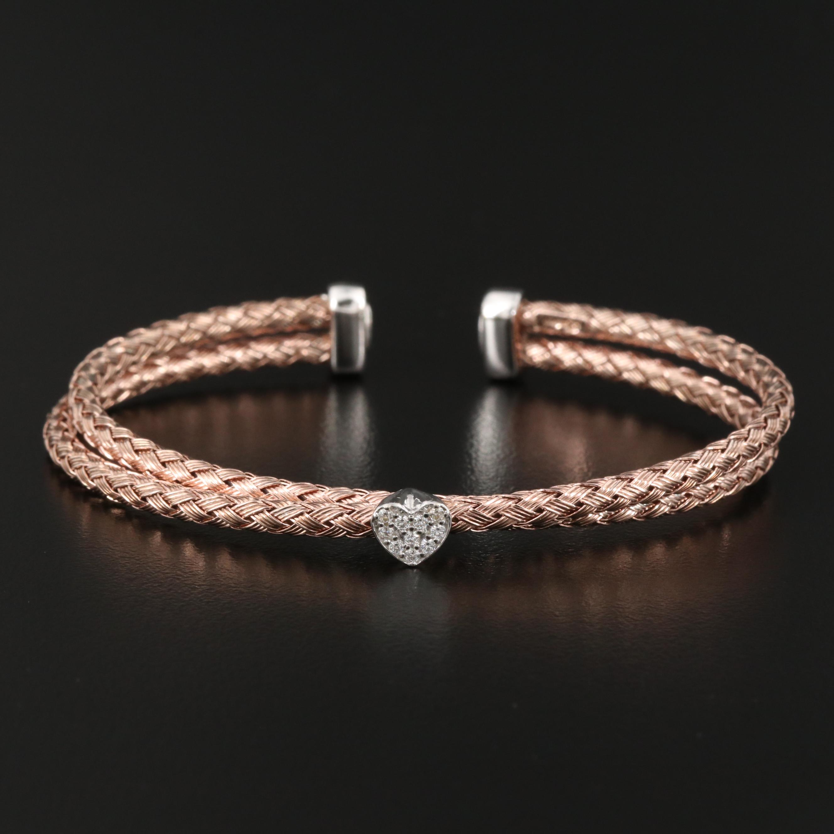 Dyadema Sterling Silver Heart Crossover Cuff Bracelet