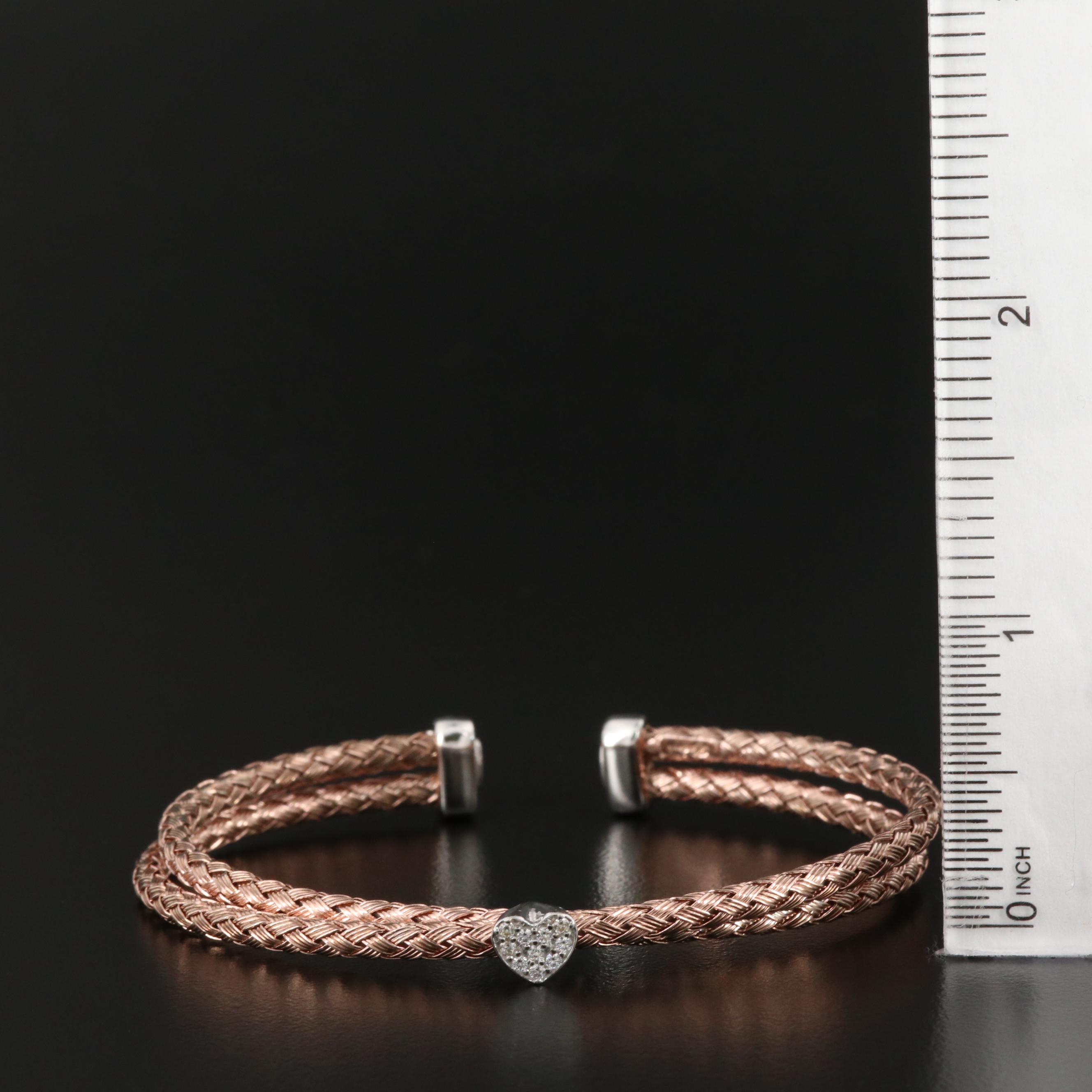 Dyadema Sterling Silver Heart Crossover Cuff Bracelet