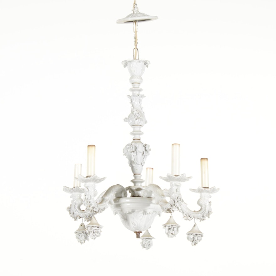 Capodimonte Style Italian White Porcelain Rose Chandelier