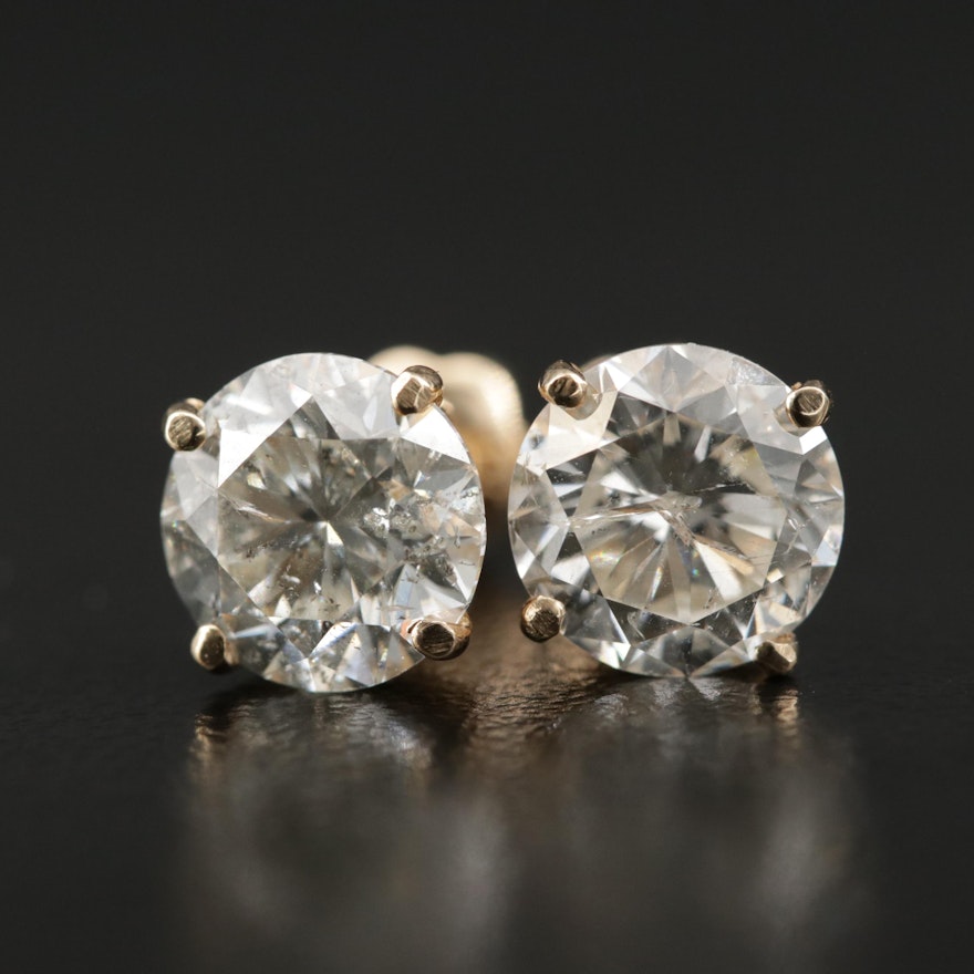 14K Gold 3.16 CTW Diamond Stud Earrings