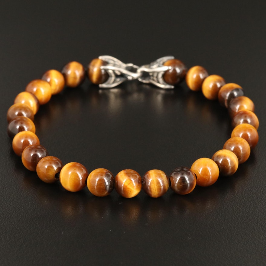 David Yurman Sterling Silver "Spiritual Beads" Tiger's Eye Bracelet