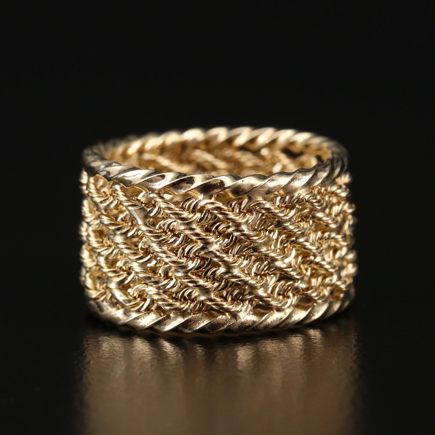 14K Cigar Band Ring with Rope Detailing