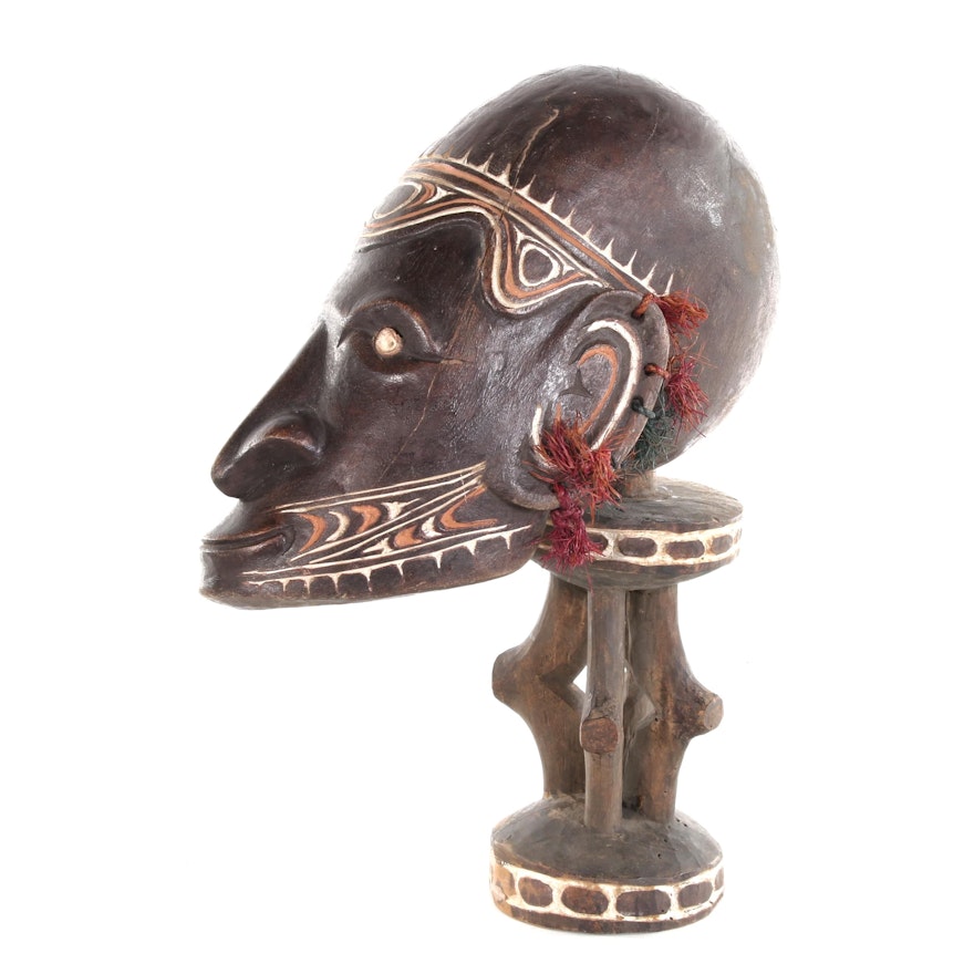 Sepik River Carved Wood Bust with Shell Inlay Eyes, 20th Century