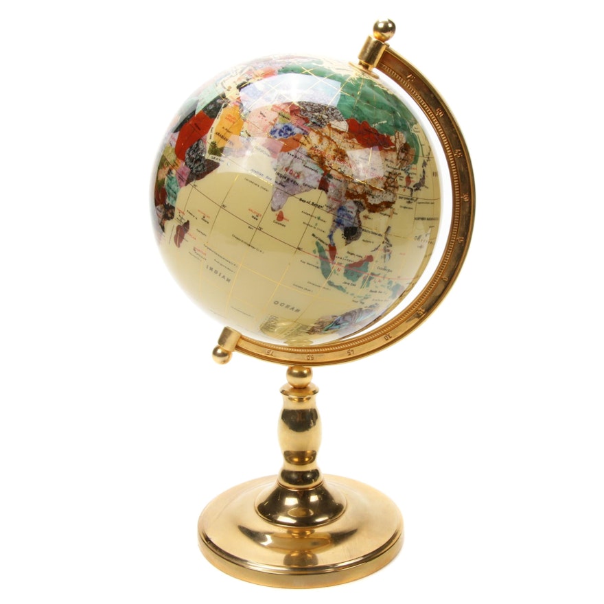 Semi-Precious Gemstone Tabletop Globe