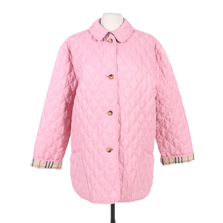 Burberry Quilted Pink Button-Front Coat with "Nova Check" Lining