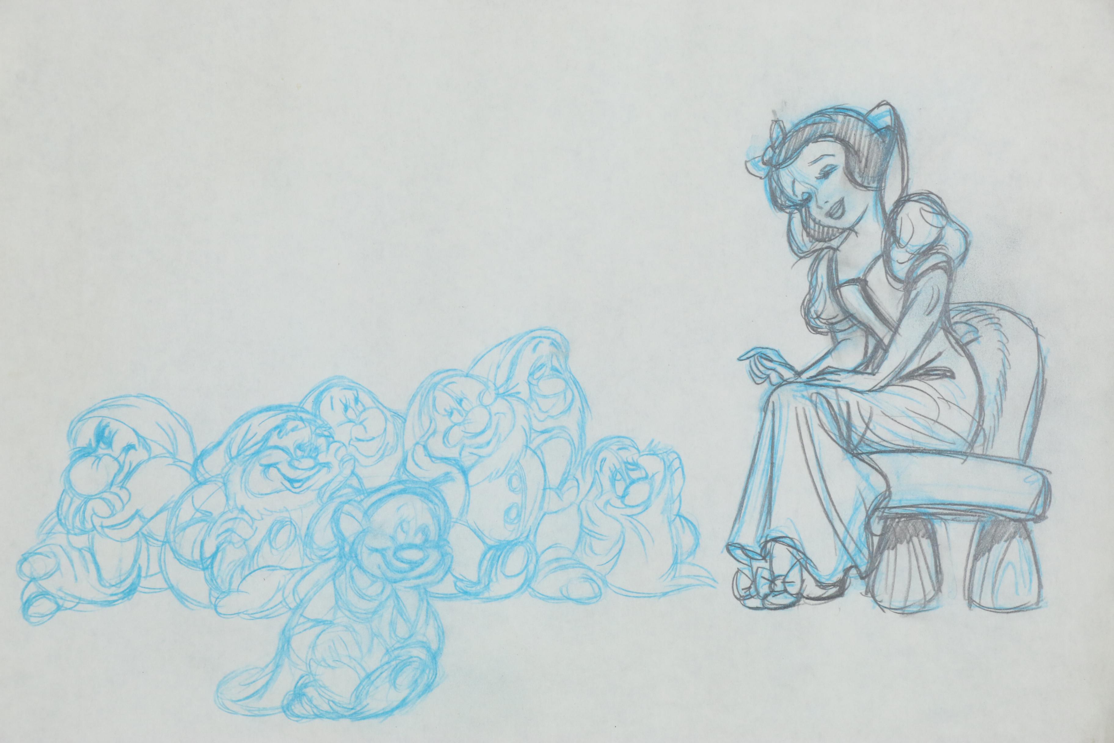Pencil Sketches of Characters from "Snow White and the Seven Dwarfs"