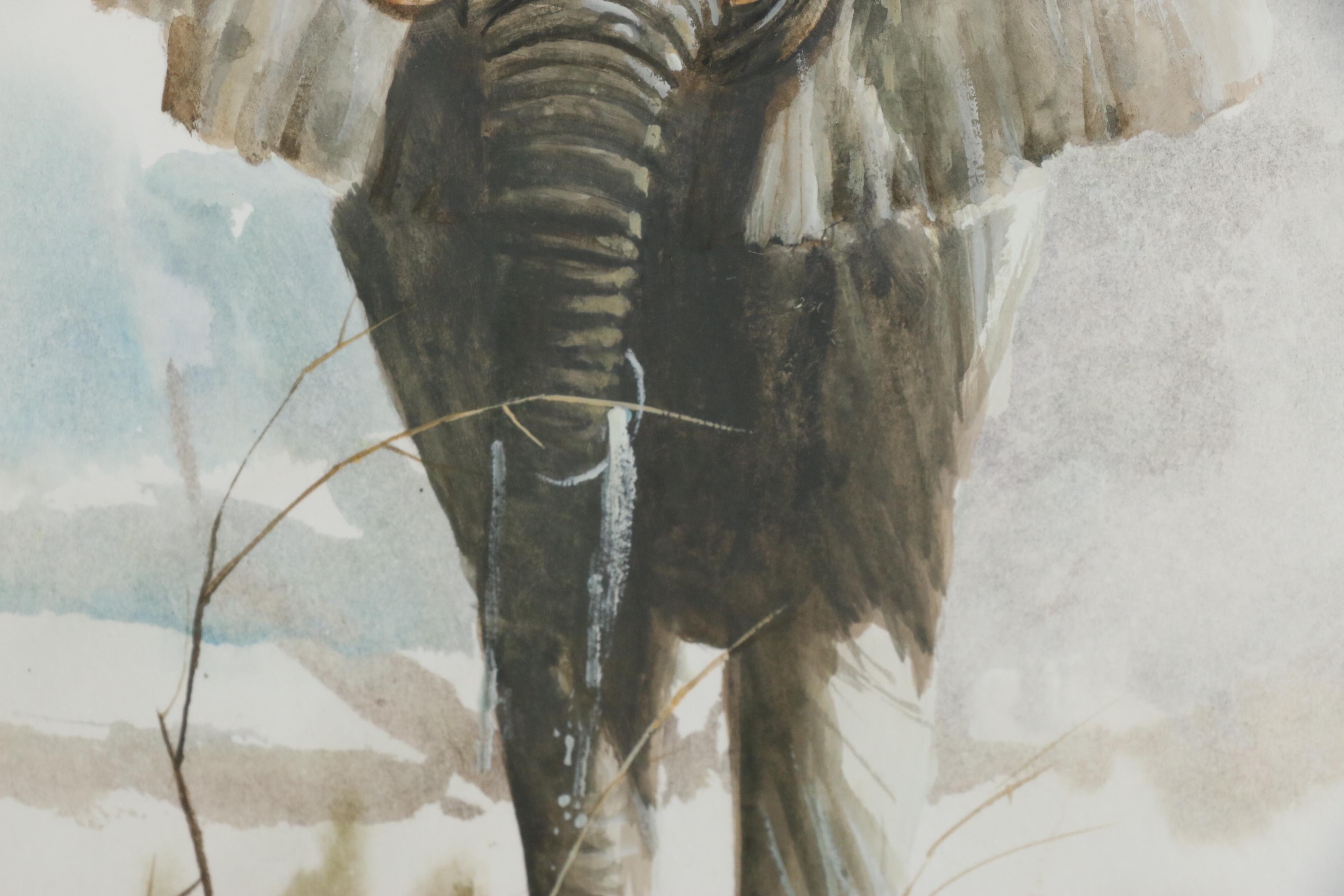 Craig Bone Gouache and Watercolor Painting of Elephant